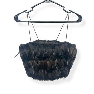 Black Feather Bustier Top 6 Morgan McFeeters Silk Blend Strapless Y2K Glam